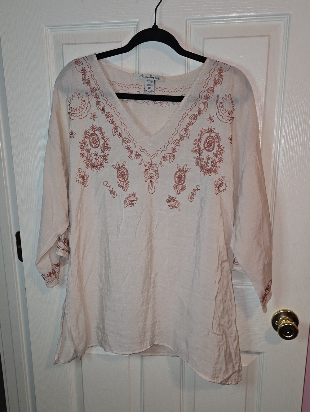 American Rag Cream Tunic with Rust Floral Embroidery